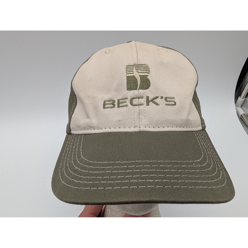 Becks Hybrids Seed Corn Hat Mens Green Tan Snapback Baseball Cap Made in USA